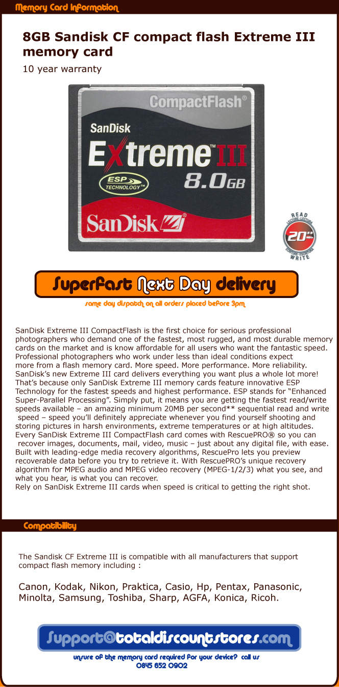 8gb sandisk CF extreme III
